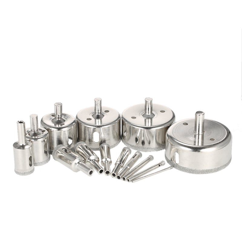 Kit de 14 scies cloches diamantées pour verre (3-70 mm) - Foret à bille pour marbre, carrelage, céramique, verre et porcelaine - 7