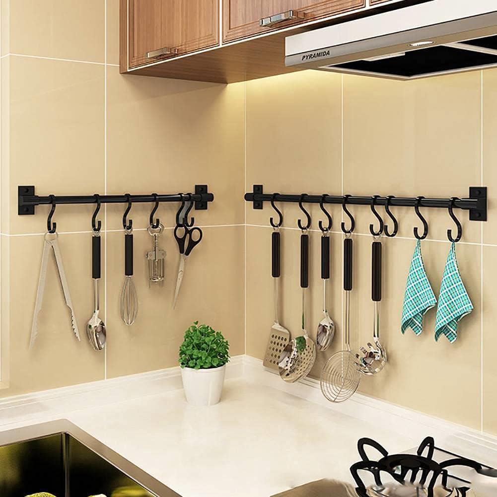 Adhesivo fuerte sin rastro, gancho de pared detrás de la puerta, perchero, gancho de pared para cocina y baño (negro, con 6 ganchos) - 2