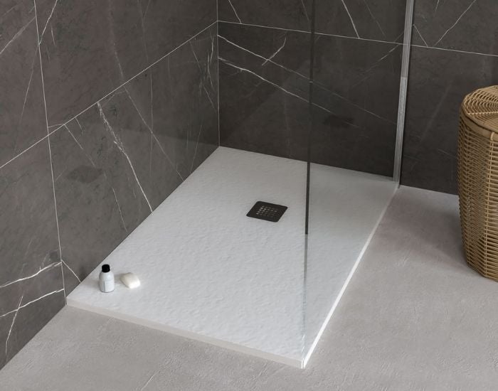 Piatto doccia 100x120 h.2,8 in marmo resina effetto pietra bianco opaco Ardesia - 2