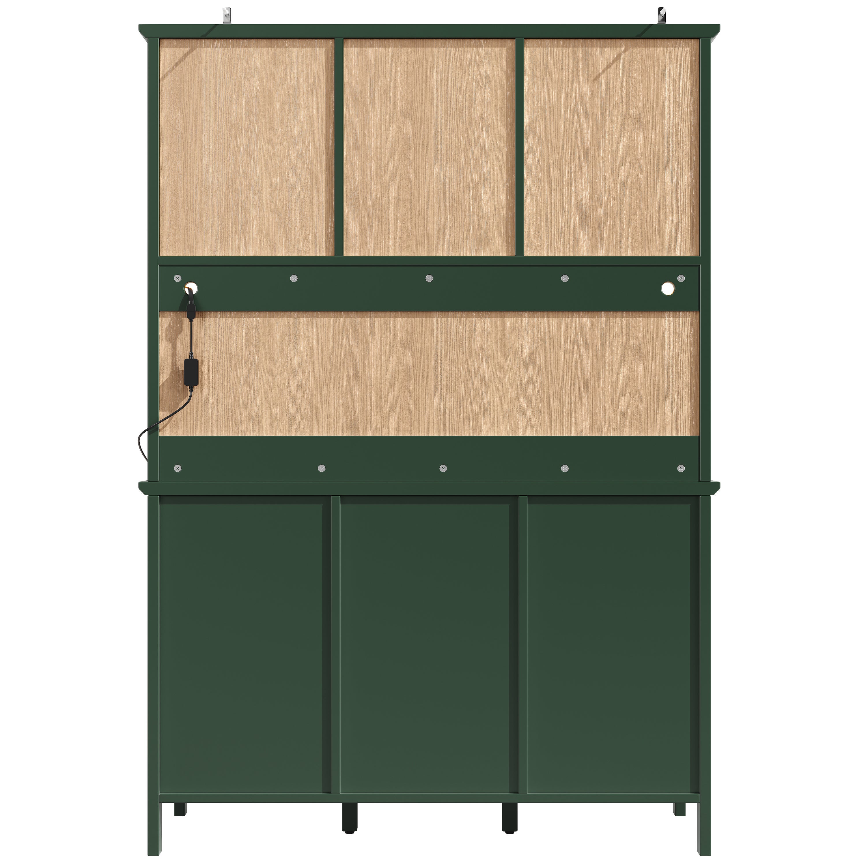 Kredens kuchenny z 2 drzwiami szklanymi, 2 drzwiami drewnianymi i 3 szufladami - LED - 120 x 40 x 179 cm - MDF - kolor retro zielony - 8