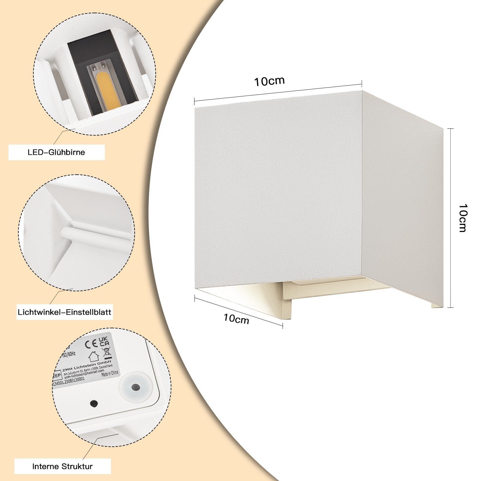 NETTLIFE Candeeiro de parede LED Pack 4 5W Exterior Interior Branca IP65 Ajustável 230V 3000K - 3
