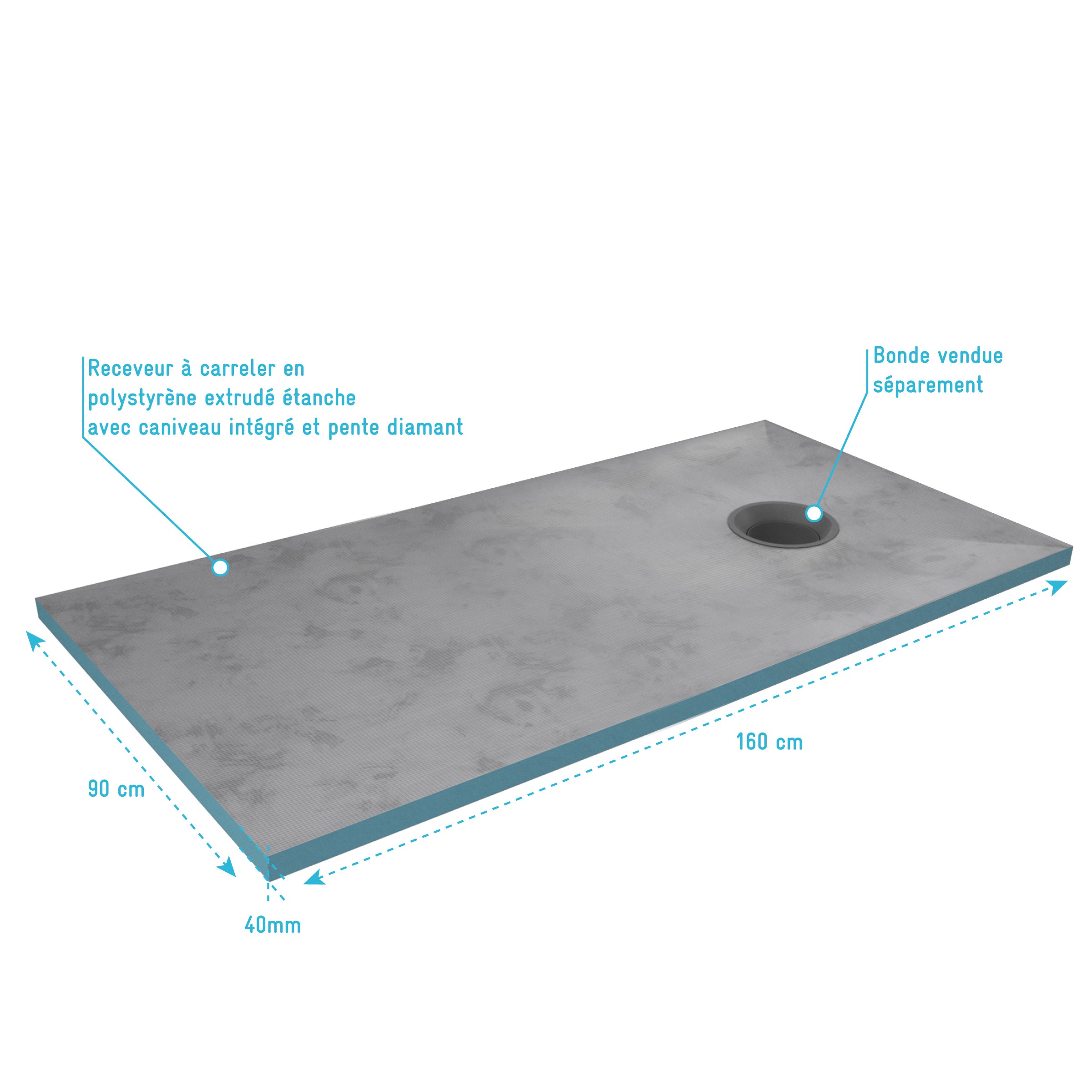 Bac receveur de douche à carreler 90x160cm recoupable sur mesure pour douche à l'italienne - 3