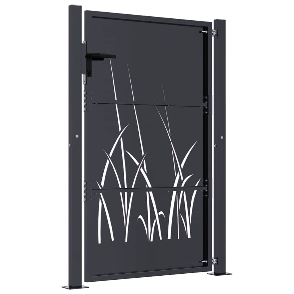 Portail de jardin Anthracite 100x150 cm Acier Design Herbe vidaXL - 5