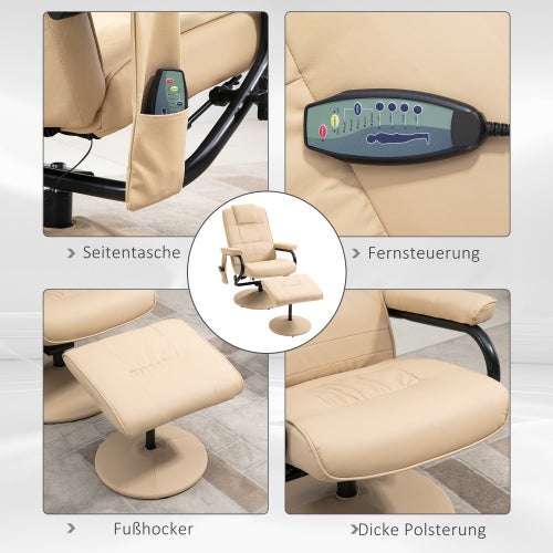 Fauteuil Relax avec Fonction Relaxation, Fauteuil de Massage TV avec Repose-pieds, Cuir Synthétique Crème, 77x84x95 cm - 6