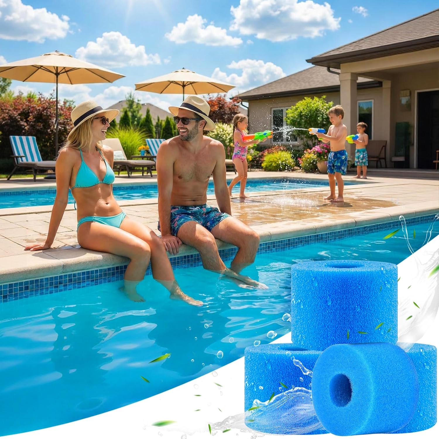 Juego de 4 filtros de espuma para piscina, esponja de filtro tipo S1, cartucho de filtro reutilizable y lavable, filtro de espuma - 3