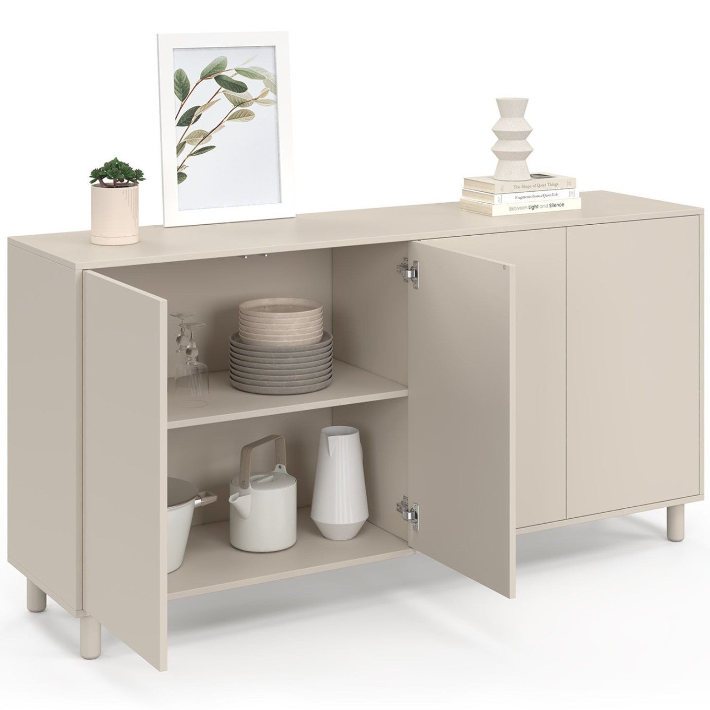 Buffet 160 cm BERTILLE 4 portes bois coloris beige - 4