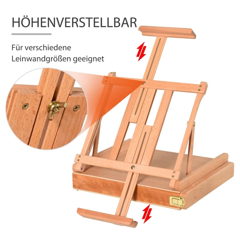 Chevalet pliable en bois de hêtre avec tiroir, réglable en hauteur et angle, idéal pour artistes, 42x36x12,5cm, naturel - 4