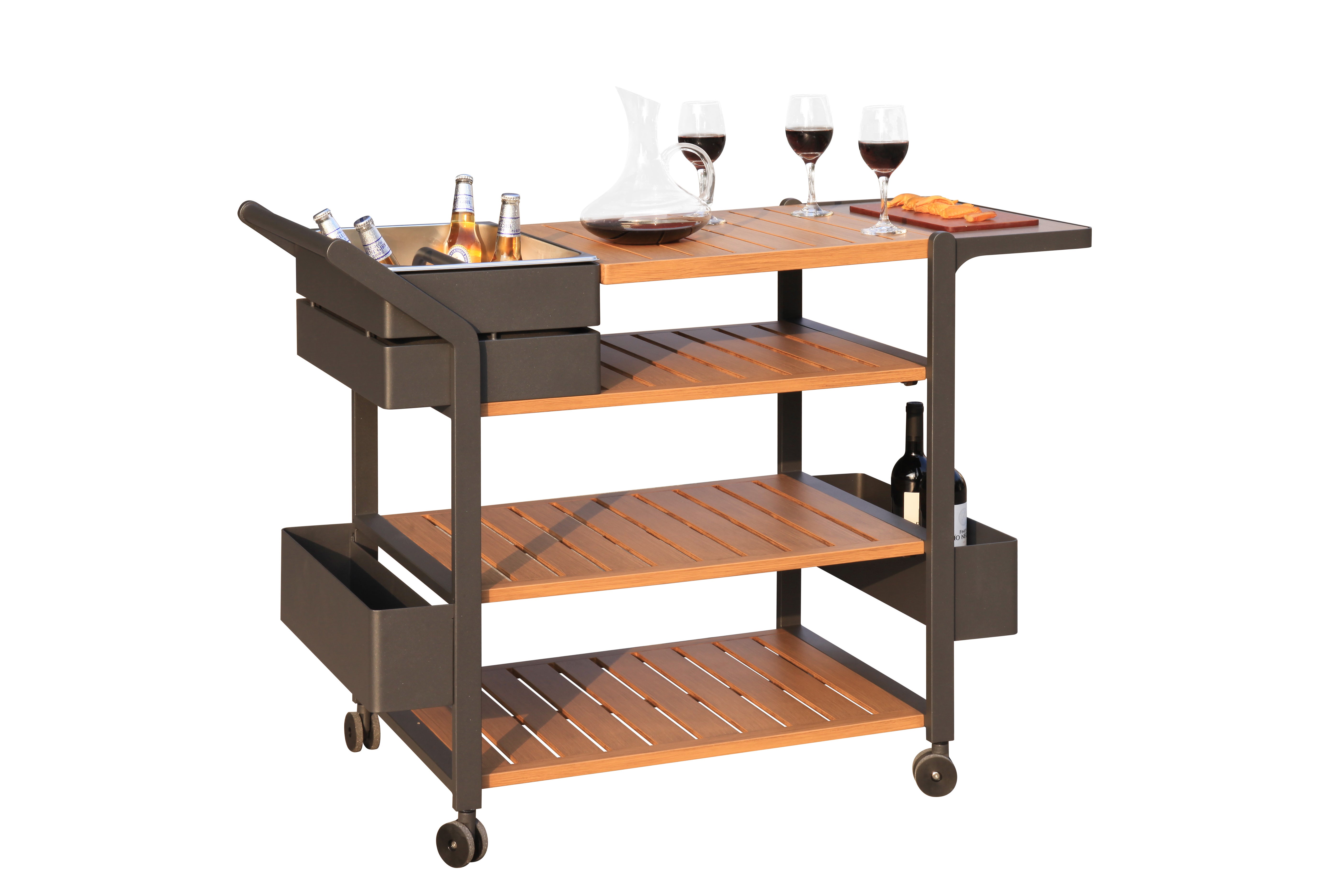 Carrito de aluminio con nevera y tabla de cortar, color antracita