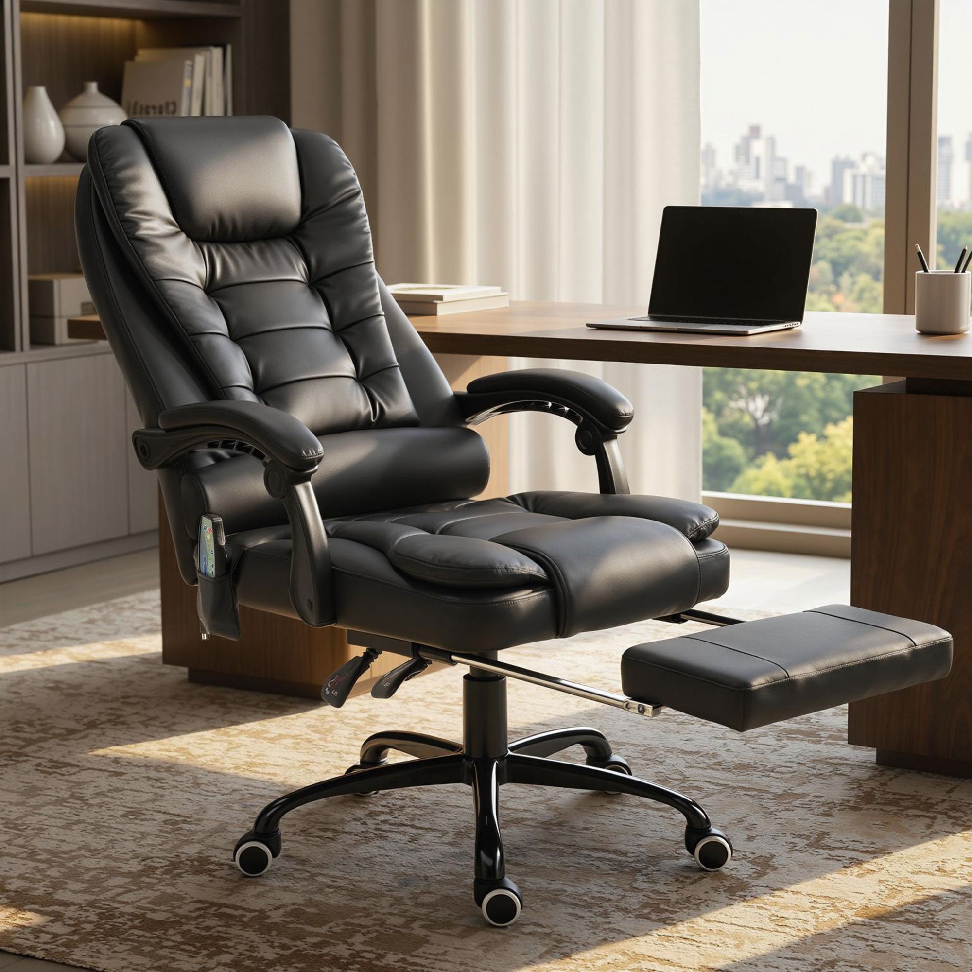 Fauteuil de bureau avec 7 points de massage,repose-pieds rétractable ...