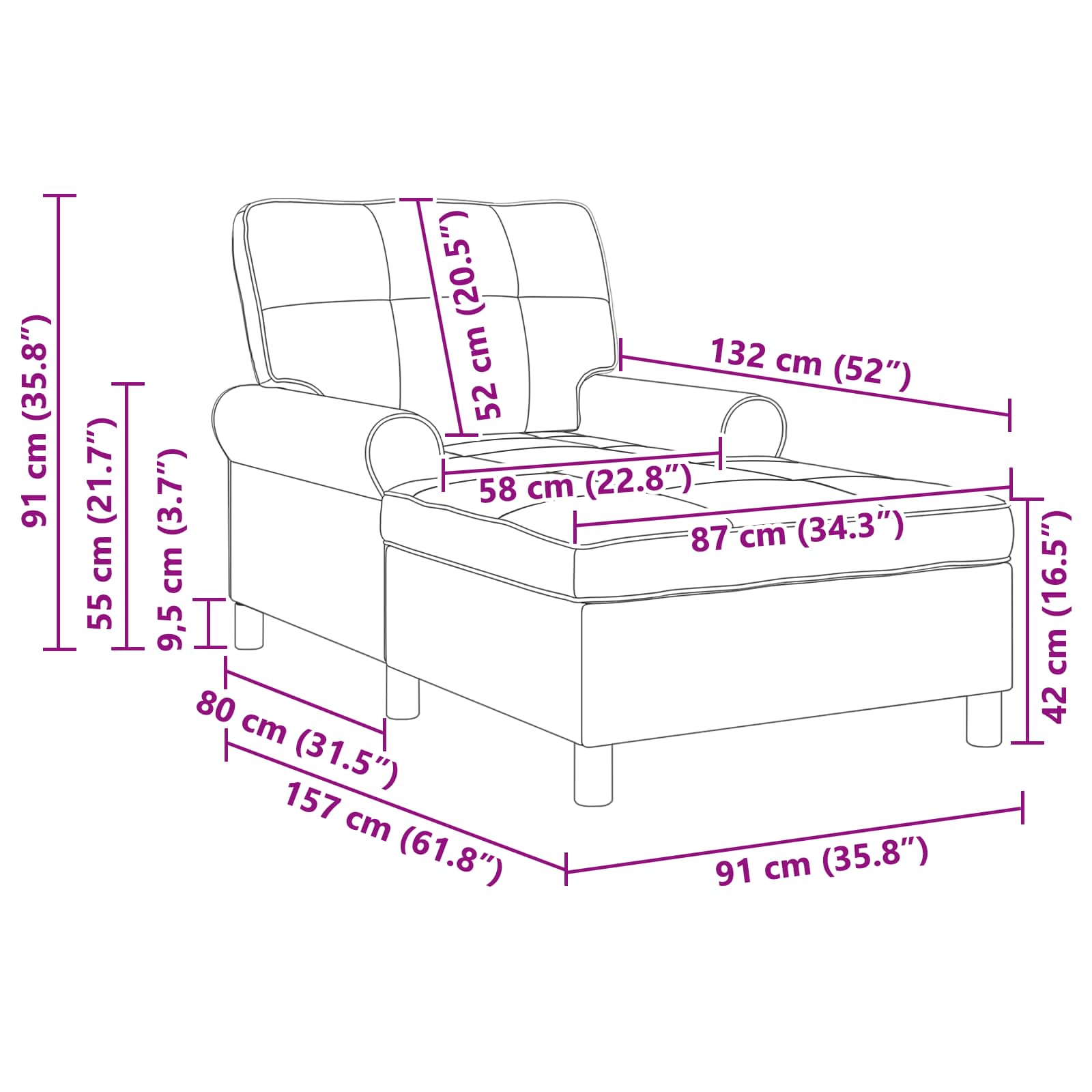 Chaise longue avec coussin Vert foncé 91 x 157 x 91 cm Velours vidaXL - 3