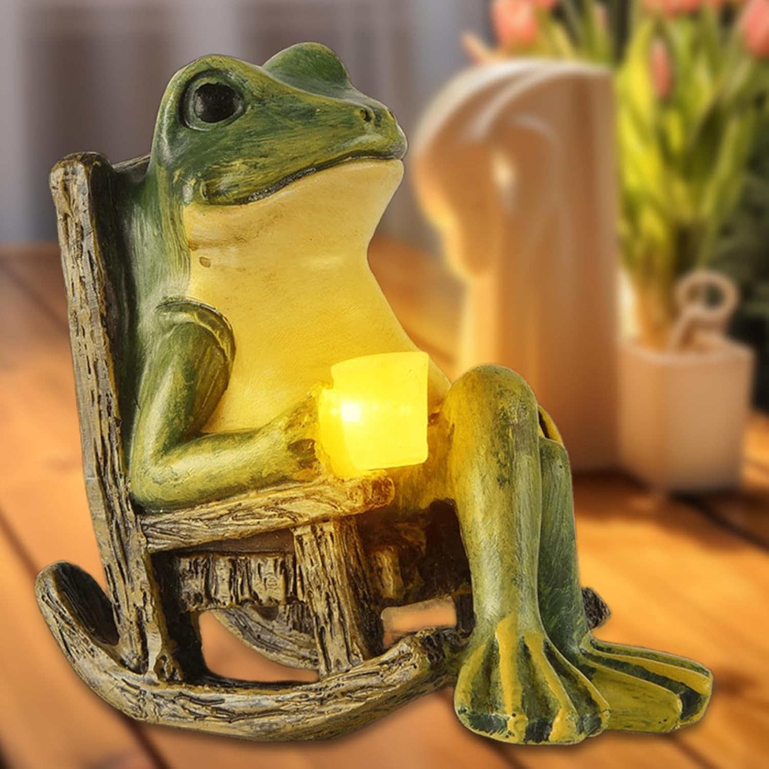 Grenouille Décorative Solaire Jardin - Statue Lumineuse Étanche Avec Guirlande Lumineuse