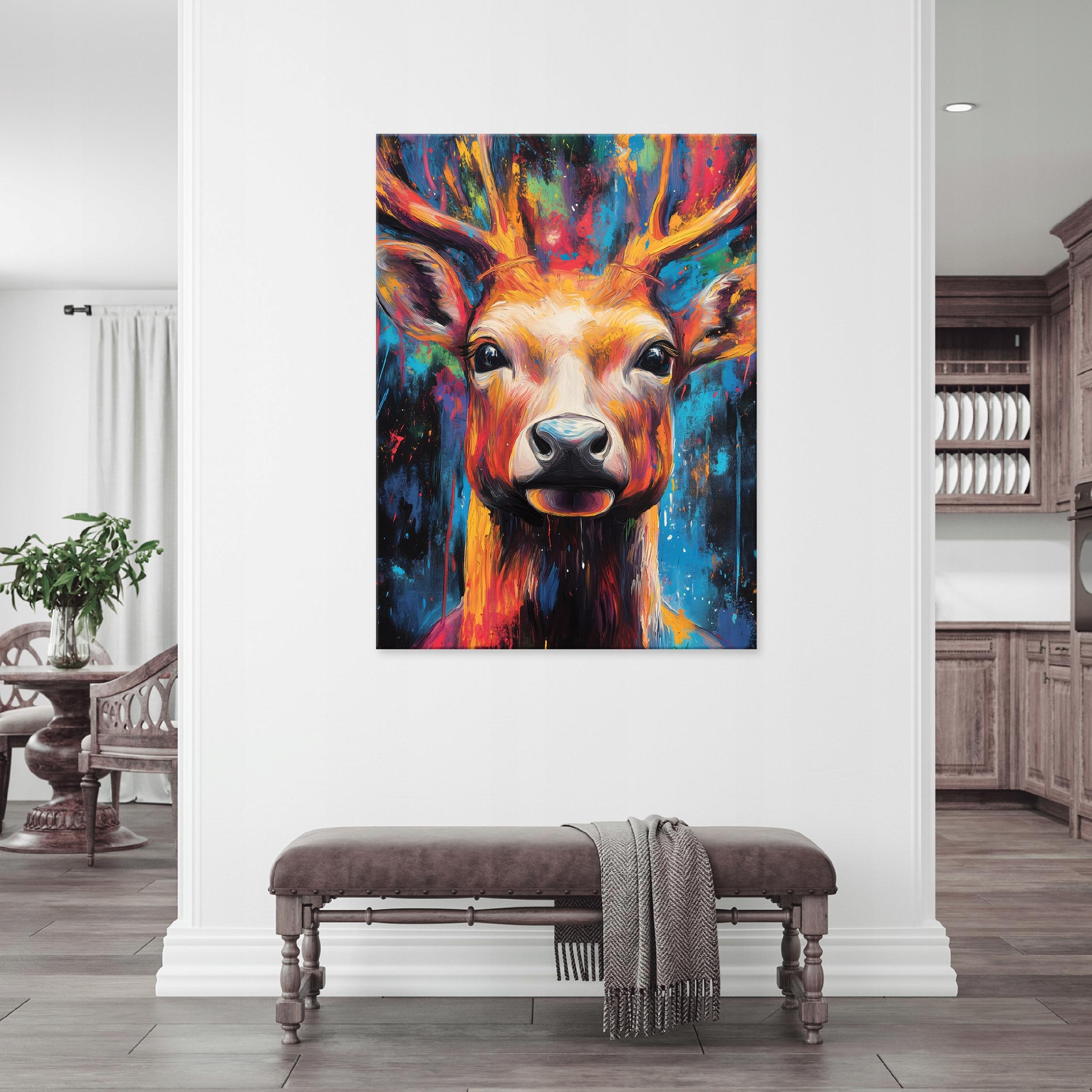 Tableau Deco abstrait cerf coloré moderne 120x80 cm xxl Impression sur toile décoration murale intissée pour salon chambre cuisine - 2