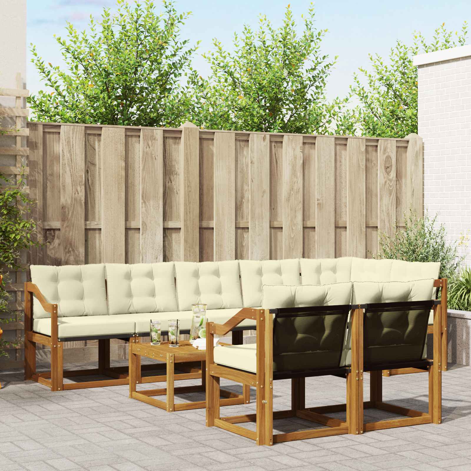 Conjunto de sofás de exterior con cojín 9 pcs Natural y Crema | Leroy