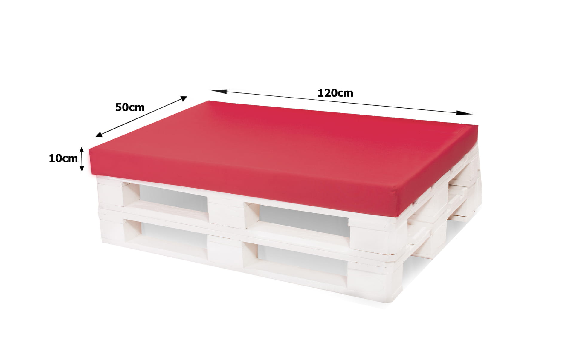 Set de coussins pour palettes 120x50 cm, housse d'assise amovible, coussins de dossier matelassés 120x50 cm Rouge coussins confortables pour palettes - 2