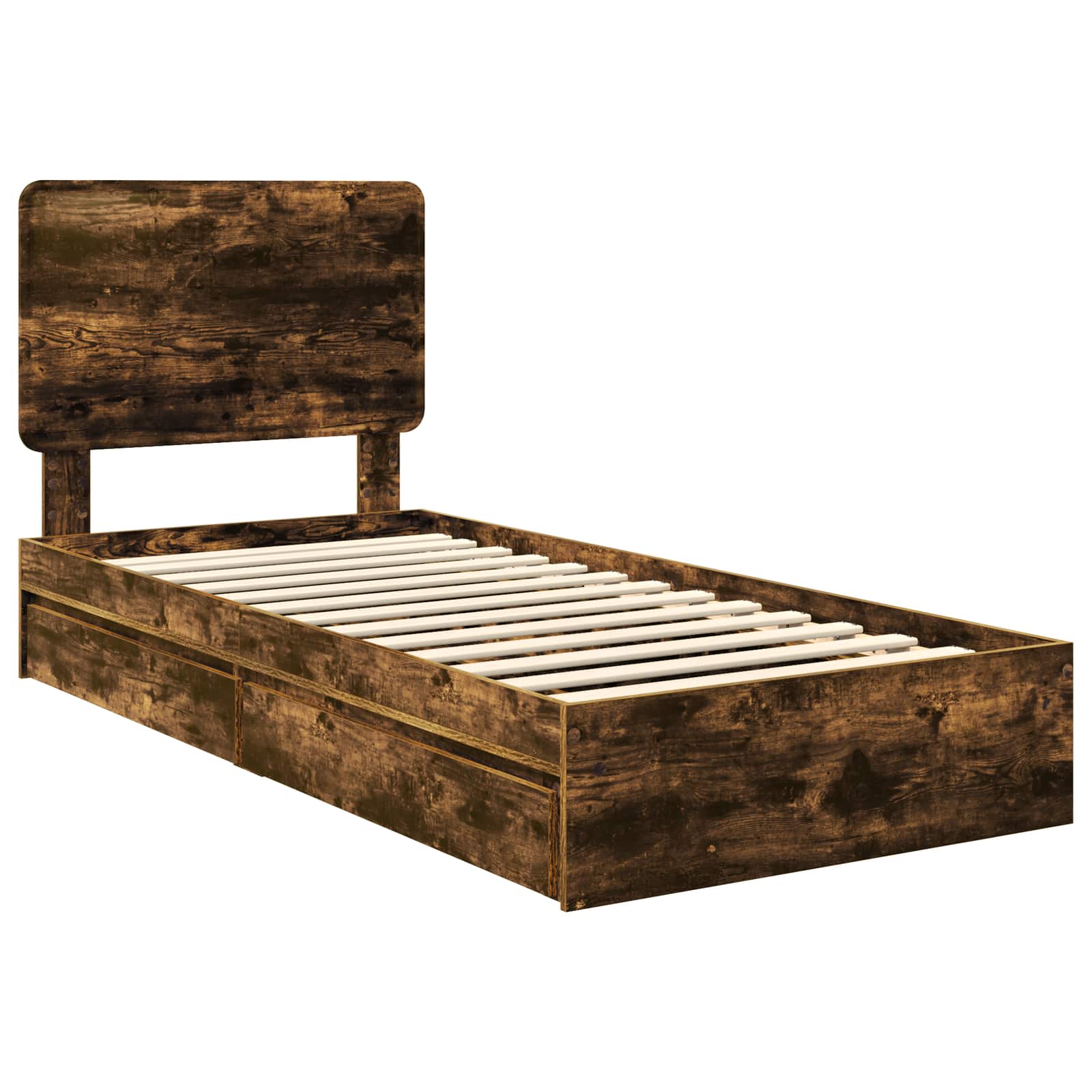 Lit de rangement chêne fumé 75 x 190 cm en panneau de bois - 4
