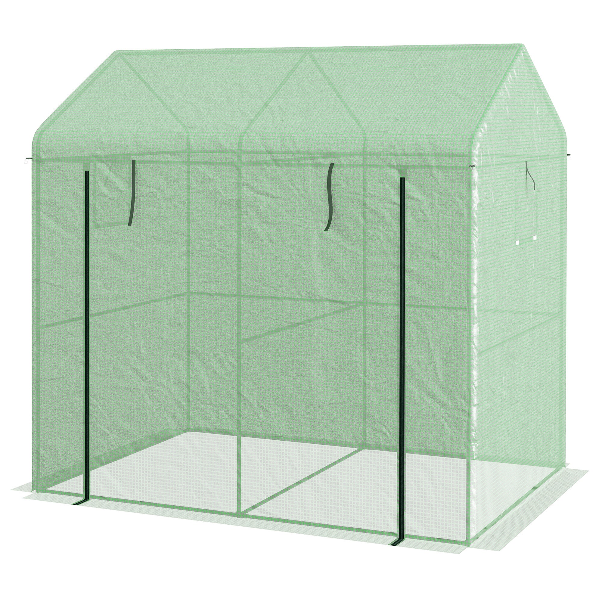 Serre de jardin avec porte enroulable et fenêtres grillagées, 200 x 140 x 200 cm, verte - 2