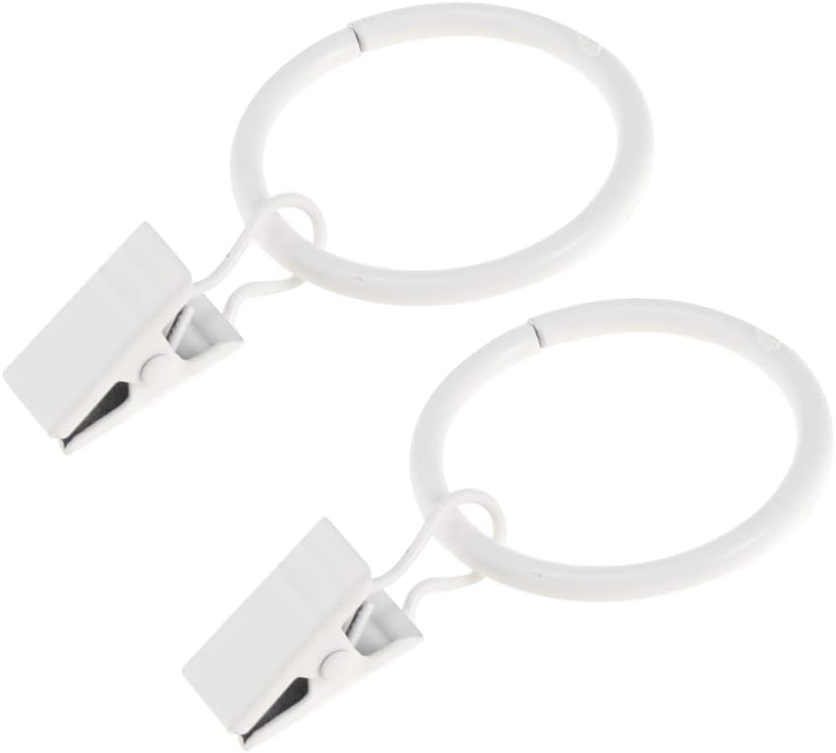 20 Pièces Anneaux de Rideaux avec Pinces, Pince Polyvalente en Métal pour Tringle à Rideaux, Pinces avec pour Maison, Porcelaine Blanche Ø 32 mm - 2