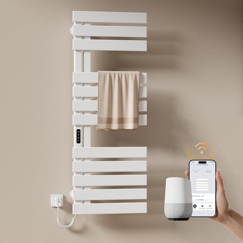 EMKE Grzejnik elektryczny łazienkowy 440W 130x50 cm Biały - WiFi+TUYA+Głos (Google/Alexa)