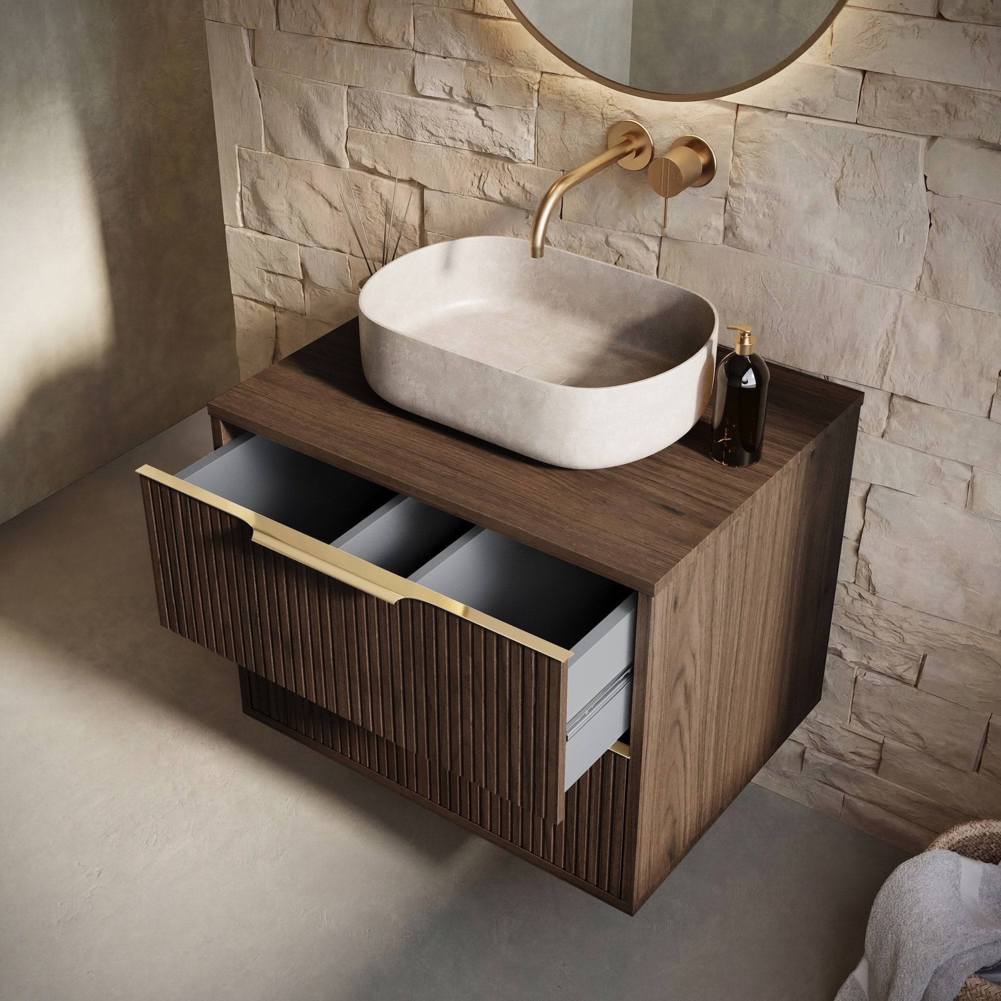 Meuble sous-vasque Rimini 60 cm - Noyer brun - Meuble de salle de bain avec tiroirs - 4