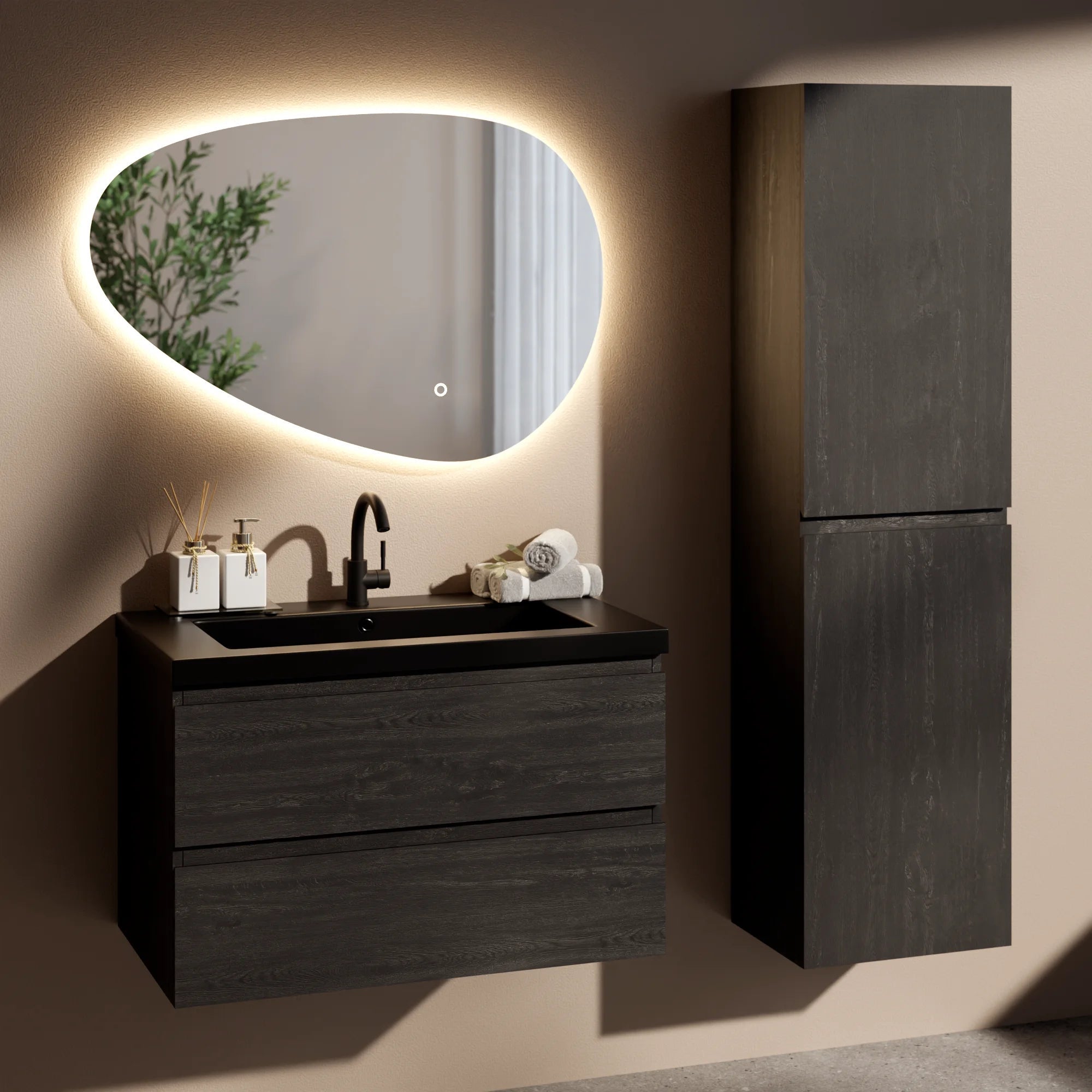 Ensemble meuble vasque et colonne de rangement pour salle de bain ...