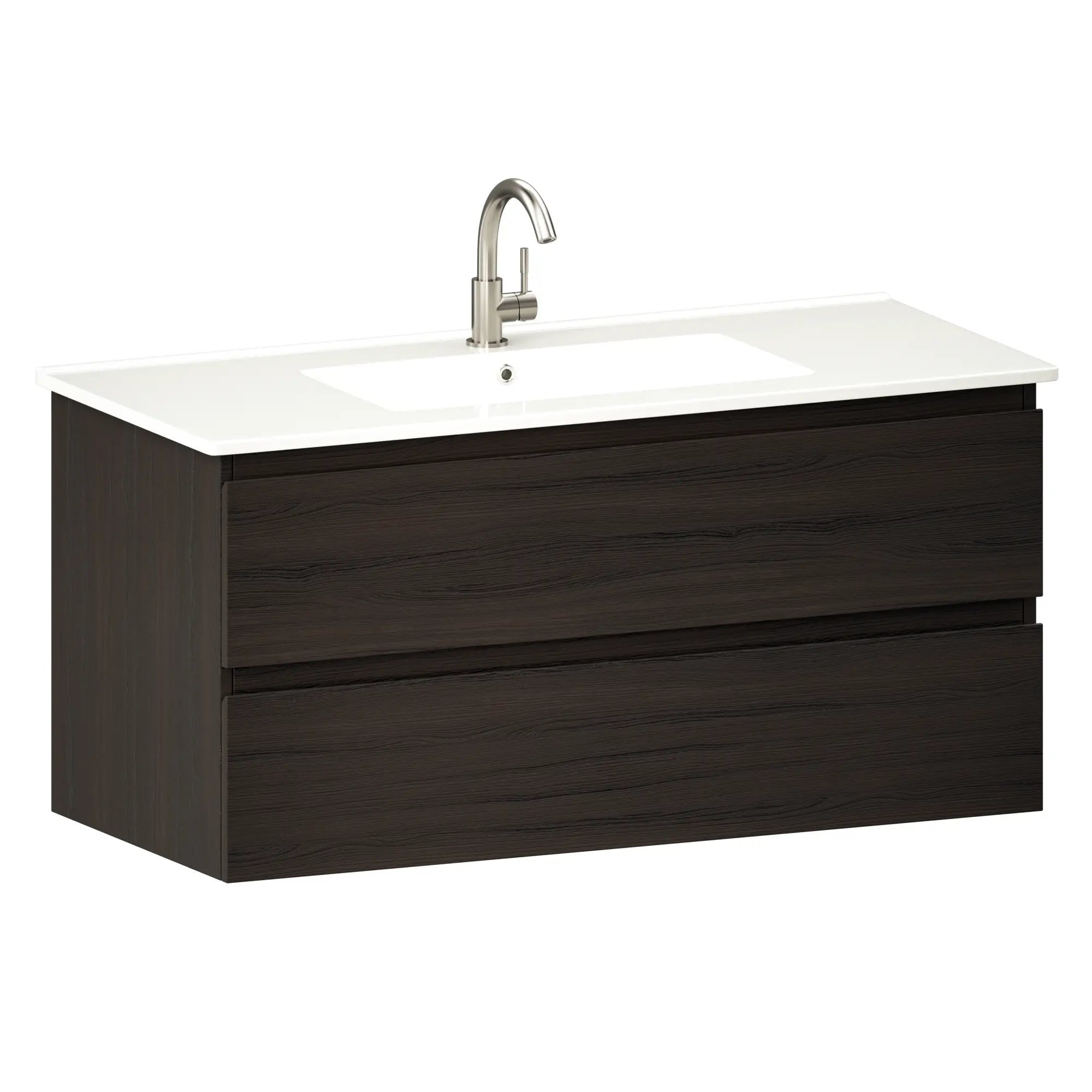 Mirlux Meuble vasque Varo - 100 x 46 x 50 cm - Noyer - Vasque blanche incluse - 3