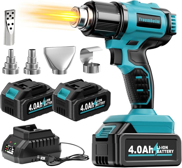 Décapeur Thermique Sans Fil 21V avec 2 Batteries 4000mAh et 5 Buses - Pistolet à Air Chaud 300°C/550°C - Ergonomique et Sécurisé