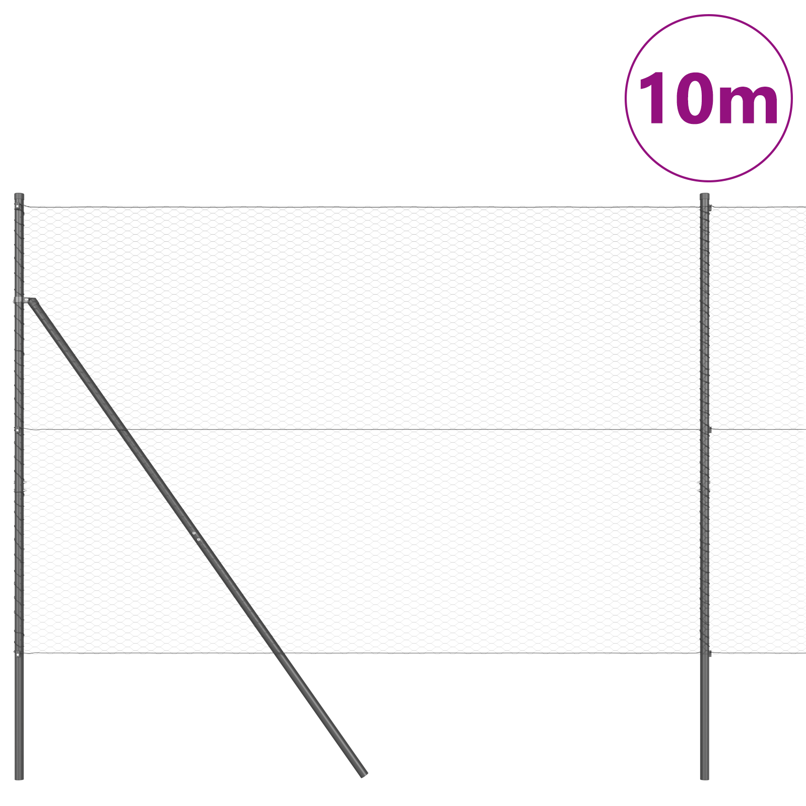 Słupek ogrodzeniowy. Szary 10 x 1,5 m (siatka 25 mm) Stal i PVC vidaXL