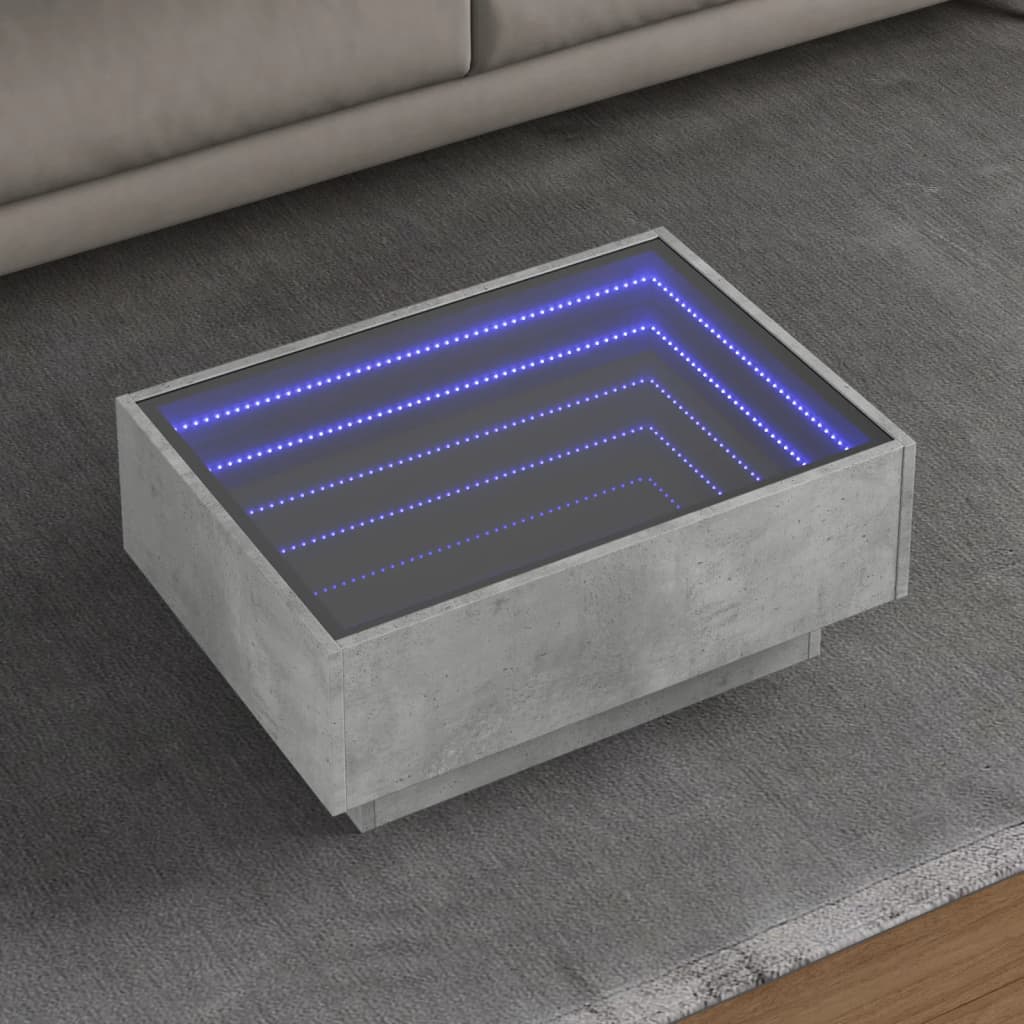 Stolik kawowy z LED, szarość betonu, 70x50x30 cm vidaXL