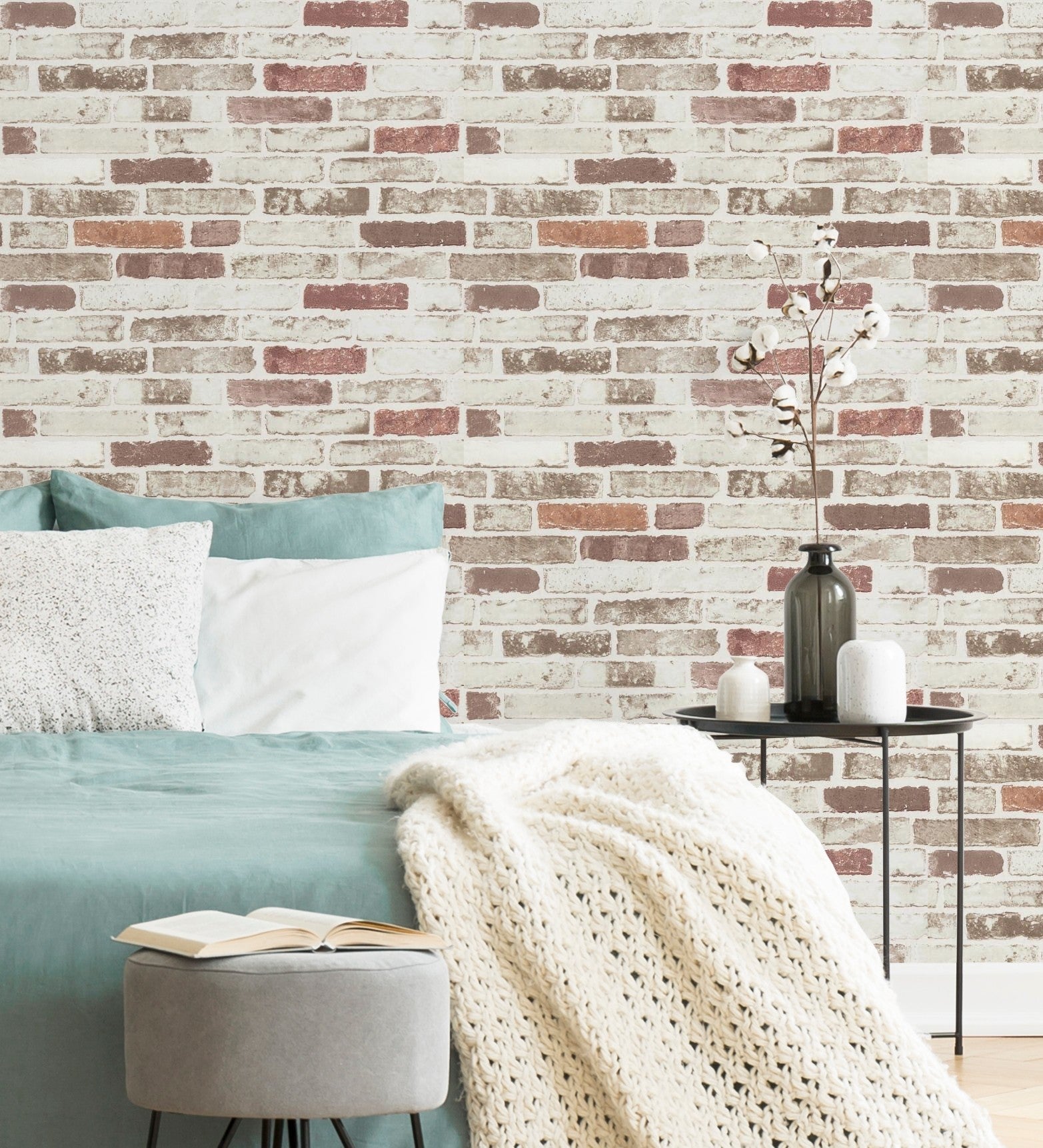 Papel pintado vinílico lavable efecto muro de ladrillos pequeños blanco y marrón en reliev - dalson street 127129 de gaulan - rollo de 10 m x 0,53 m