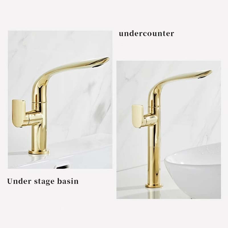 Mitigeur lavabo en laiton brossé or, robinet salle de bain 360° rotatif, double commande eau chaude et froide, mousseur ABS doux - 5