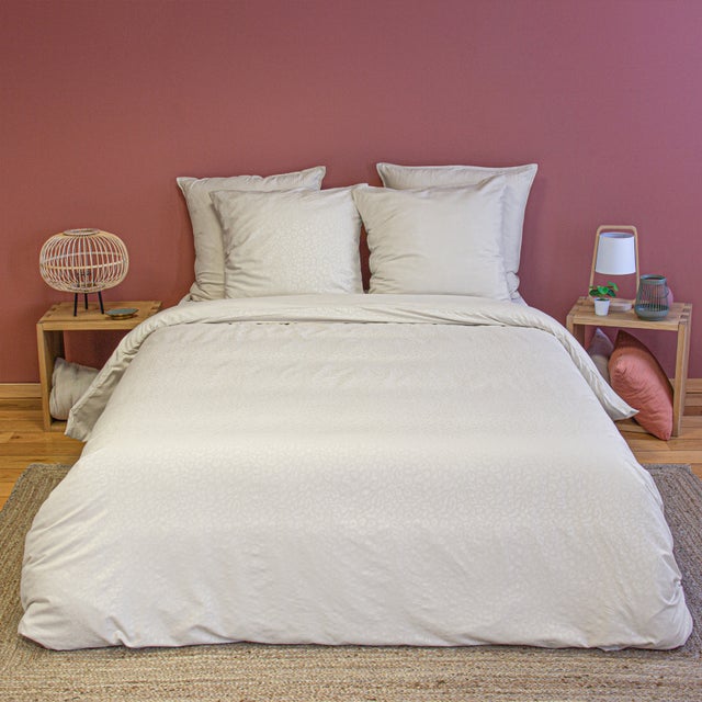 Parure de lit 3 pièces léopard microfibre housse + taies - Crème - 260x240 cm - Polyester