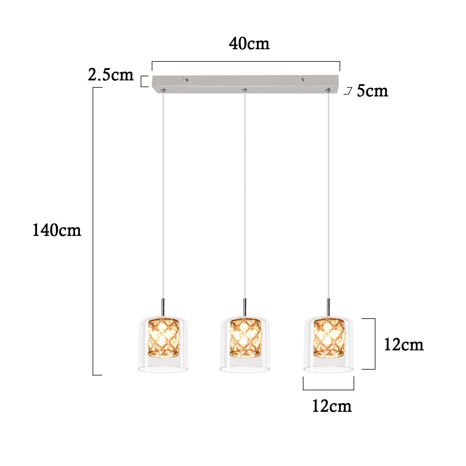 NETTLIFE Candeeiro Suspenso Mesa de Jantar G9 3 Lâmpadas Vidro Cristal Vintage 120cm Altura Ajustável Moderno para Sala e Jantar (Sem Lâmpadas) - 3