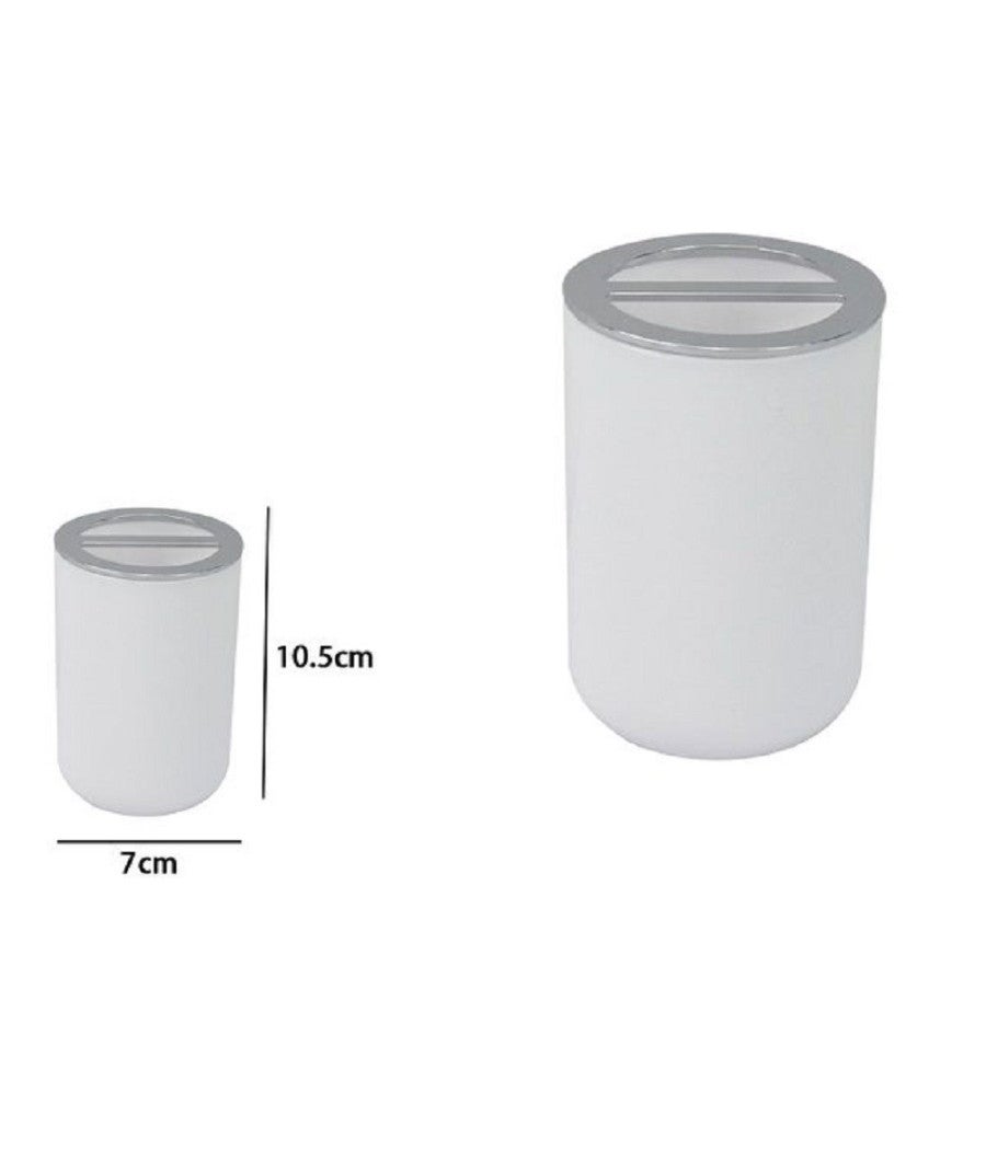 Trade Shop - Portaspazzolini Bicchiere Accessori Bagno 2 Fori Bianco Silver Contenitore 79863 - - 2