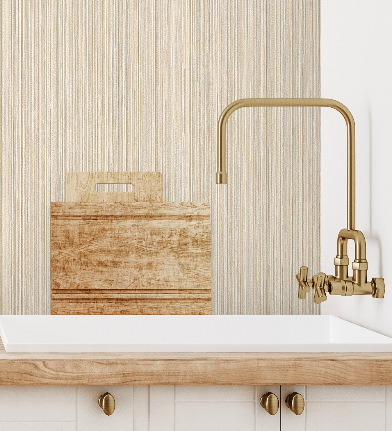 Papel pintado vinílico de rayas beige efecto pasta rayada con relieve - maurice lines 681679 de gaulan - rollo de 10 m x 1,06 m