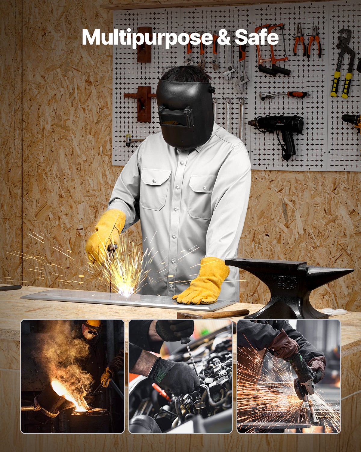 Veste soudage FR,coton ignifuge VEVOR 7 oz,lavable machine,résistante chaleur,XL,bouton-pression en métal,poignets réglables,ATPV 9,2 Cal/cm² - 6