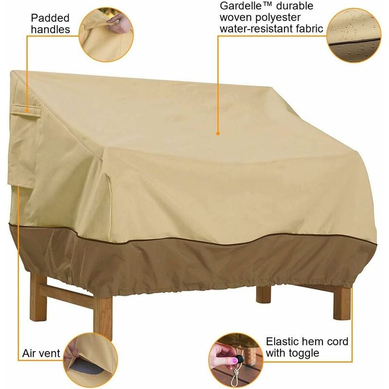 Housse de Protection pour Banc Jardin - Tissu Oxford Imperméable - Anti UV et Vent - Beige - 193 x 83 x 84 cm - 4