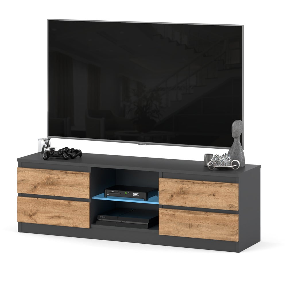 Szafka rtv loft z 4 szufladami 138cm stolik salon sypialnia szary dąb wotan