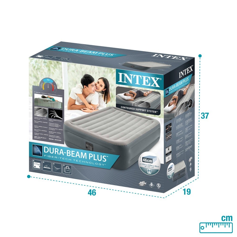 Matelas double gonflable Dura-Beam Essential Rest - Intex 64126ND, avec pompe électrique intégrée, PVC, gris, 152x203x46 cm - 7
