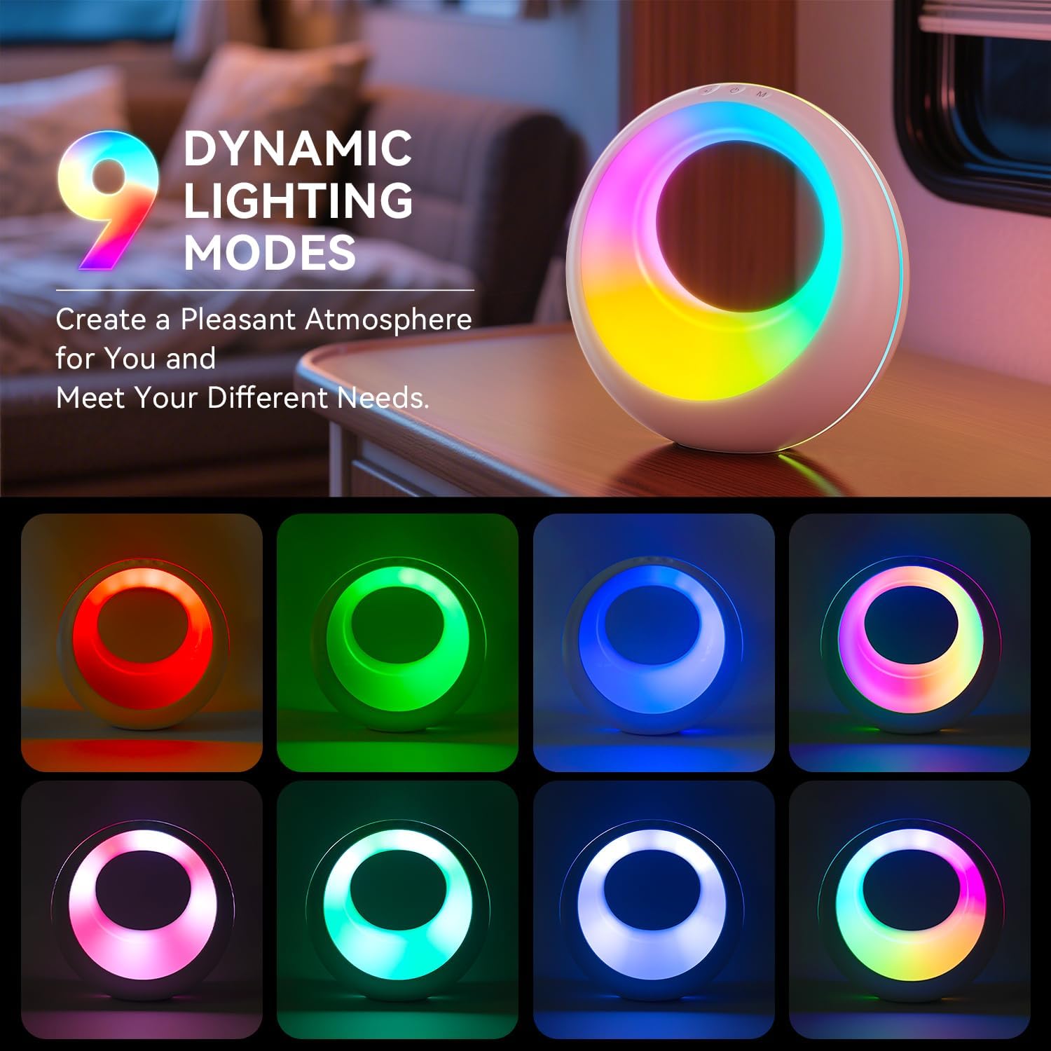 Candeeiro de cabeceira com comando e toque regulável, decoração para quarto de bebé, luz de presença, candeeiro de mesa LED com mudança de cor RGB - 3