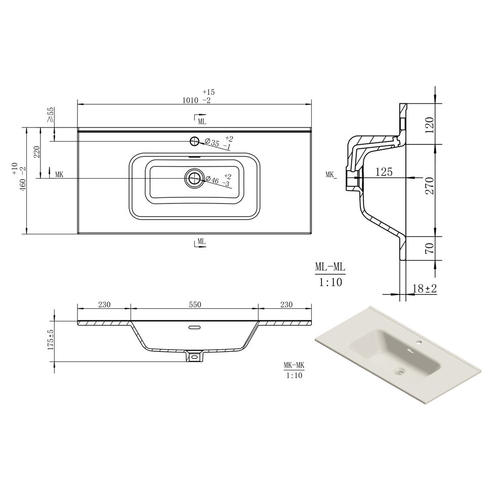 Mobile bagno sospeso 100 cm in legno color noce con lavabo, specchio e faretto a led I Made in Italy - 5