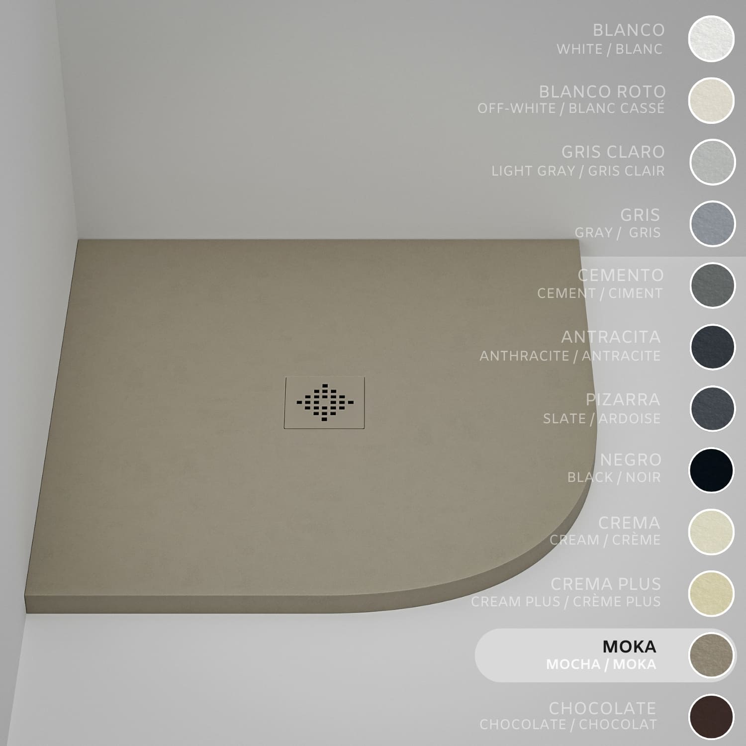 Brodzik półokrągły SOULHOME Żywica i Konglomerat Mineralny Antypoślizgowy 70x70 cm Moka - Kratka ten sam kolor