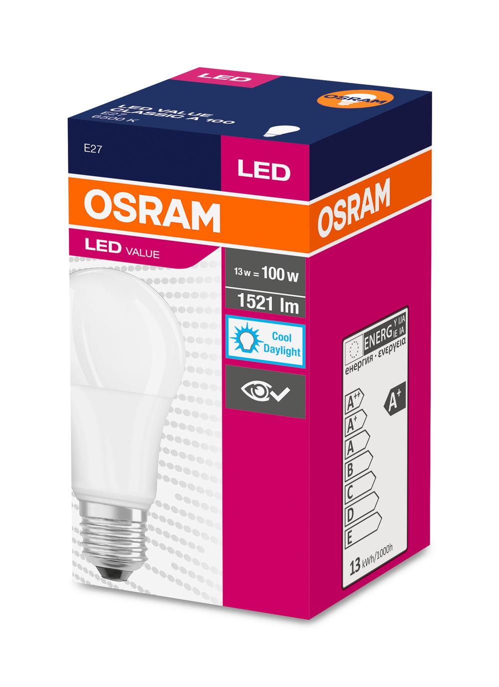Ampoule LED E27 13W 1521 lm A60 Parathom Value Classic 4052899971097, 6500K Blanc froid - 4