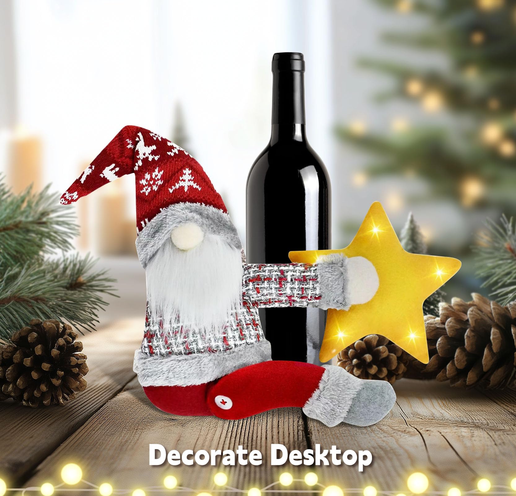 Topo de árvore de Natal com estrela iluminada e comando, enfeite de Natal gnomo, prendedor de cortina de Natal, decorações de Natal - 9