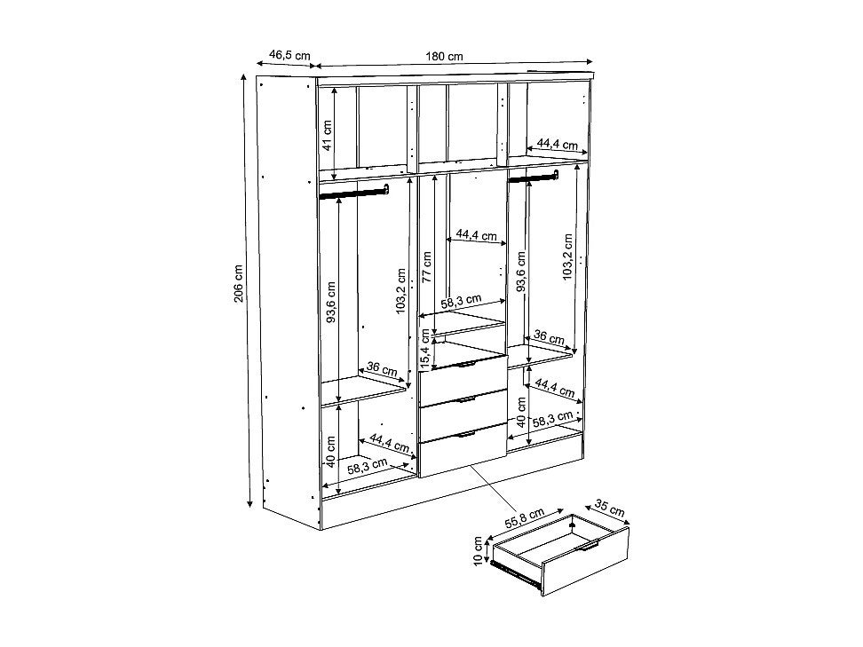 Armoire 6 portes et 3 tiroirs - Avec miroir - L180 cm - Coloris : Naturel et beige - ELORIO - 4