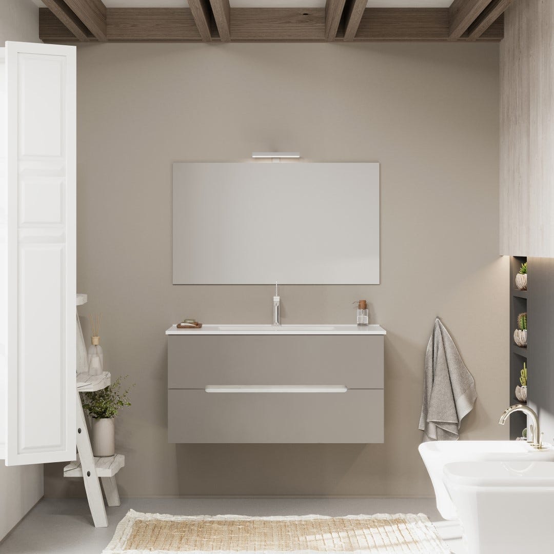 Meuble de salle de bain tiroirs gris mat, côtés en chêne blanc 100cm | Magnolia - 2