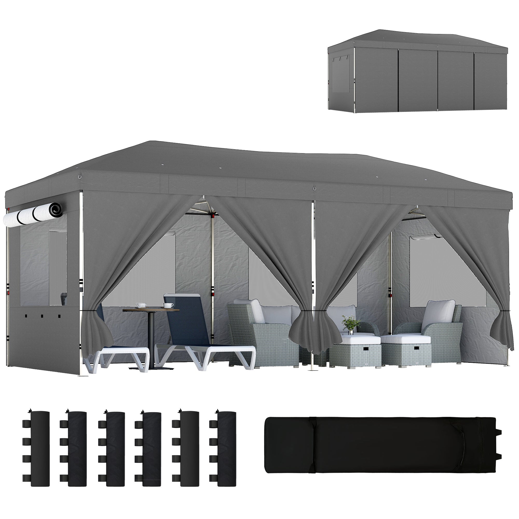 Tonnelle jardin 3 x 6 m pop up tonnelle pliant réglable en alta protección uv50+ montaje fachada gris foncé