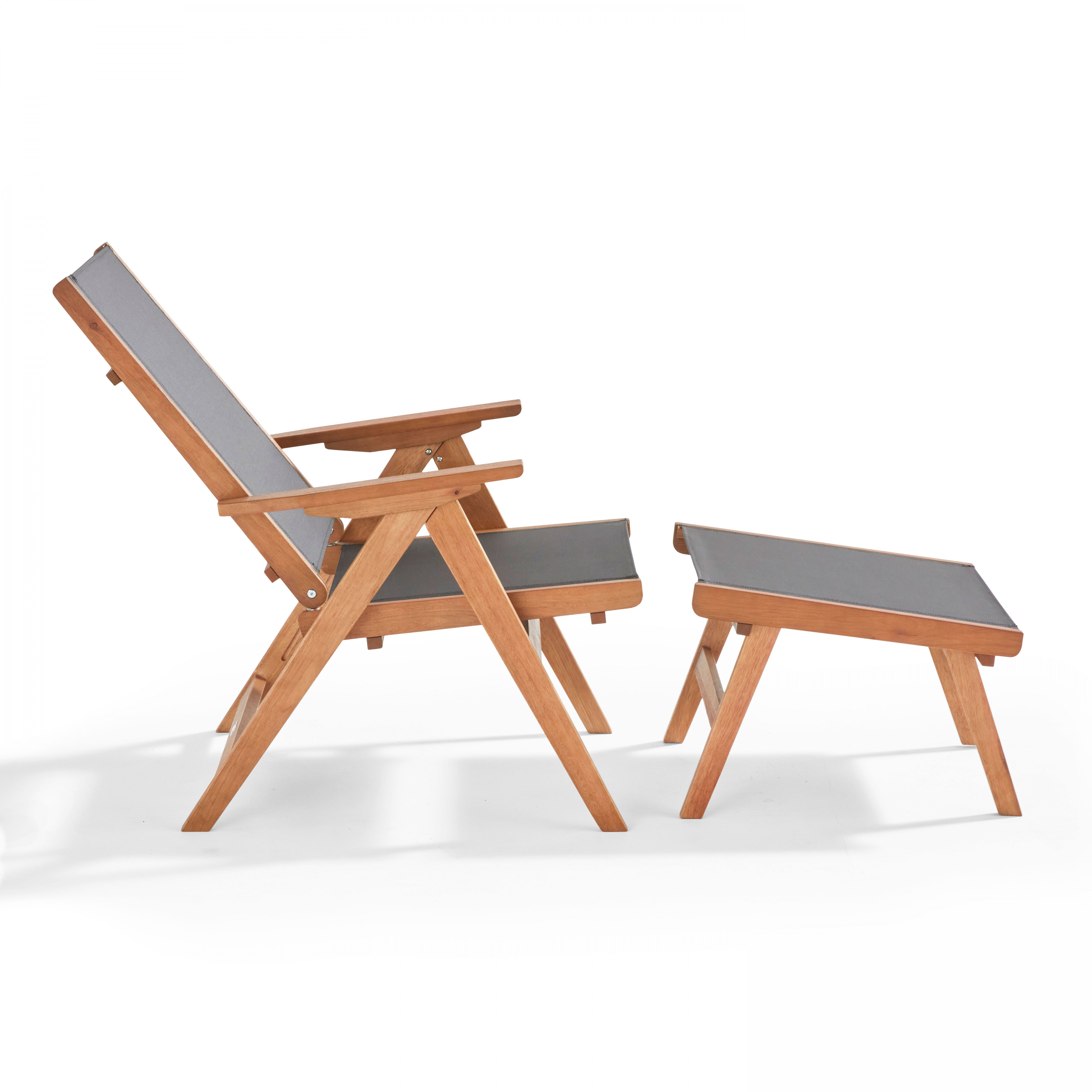Fauteuil relax en bois d'eucalyptus avec repose-pieds gris - 3