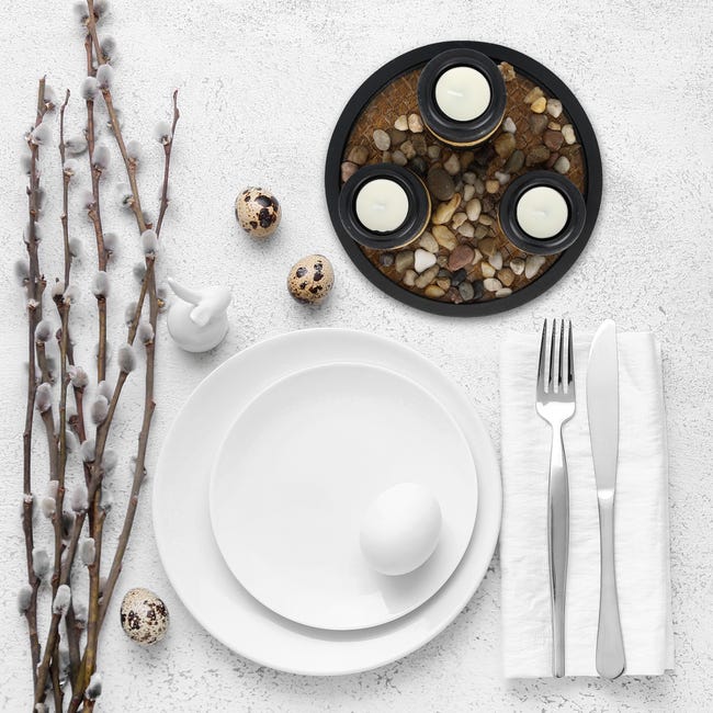 Portacandele Decorativo Con Vassoio E Pietre - 50 Cm, Stile Shabby Chic, Grigio E Bianco - Foto 8