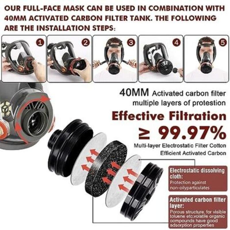 Masque à gaz intégral, respirateur de protection nucléaire et chimique réutilisable, filtre à charbon actif 6001 CN, niveau de protection 40 mm. - 4
