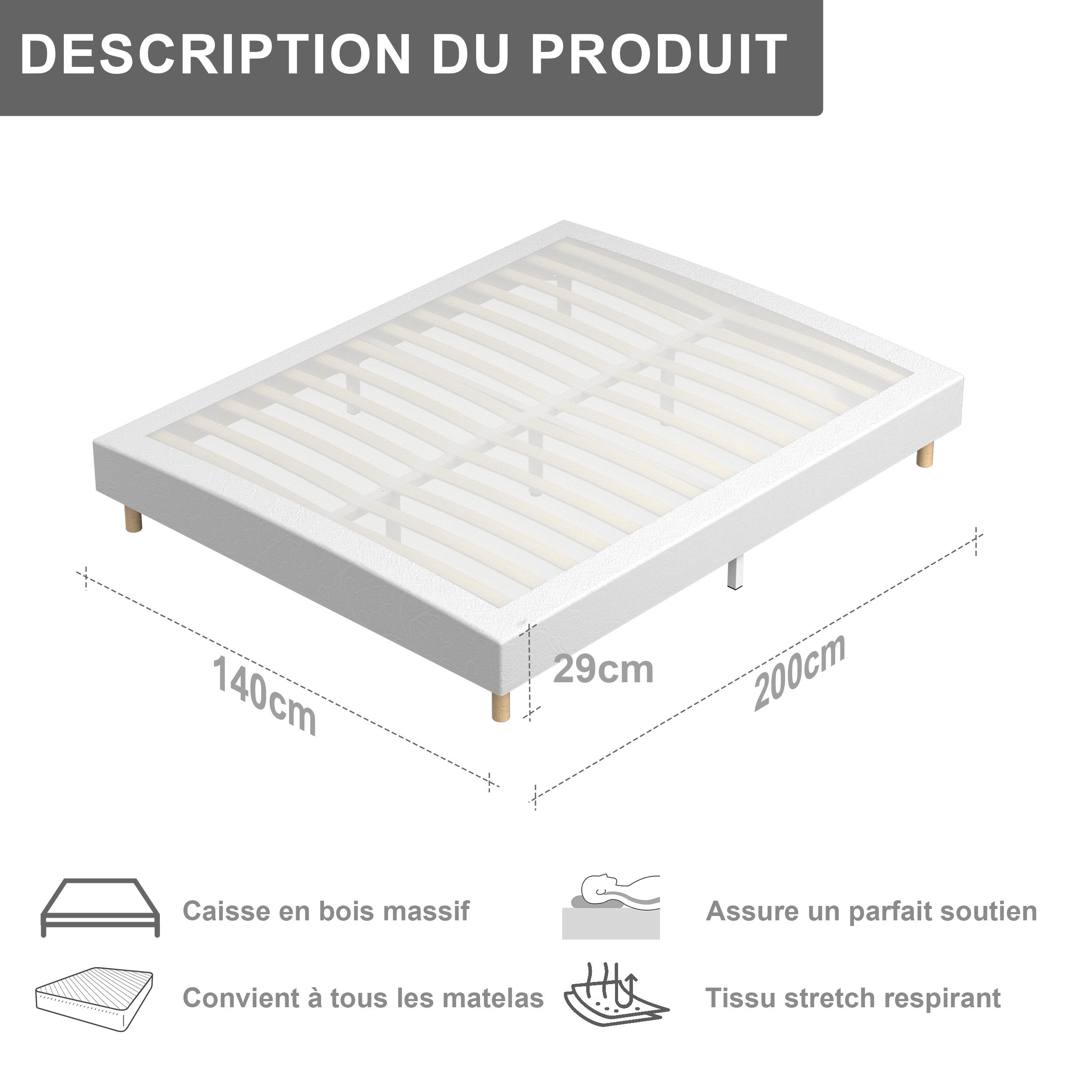 TEENO Ensemble Matelas à ressorts+ Lit Sommier Tapissier Déco 140x190cm, Epaisseur du Matelas 25cm - 2